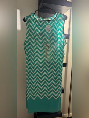 NWT - Tacera Chevron Shift Dress in Teal and White (XL)
